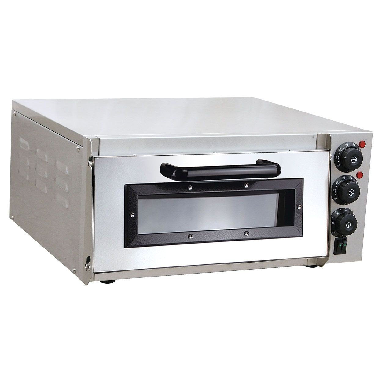 Pizzaofen elektrisch aus Edelstahl mit Pizzastein 1 Kammer 2000 Watt Steinbackofen mit Schamottstein